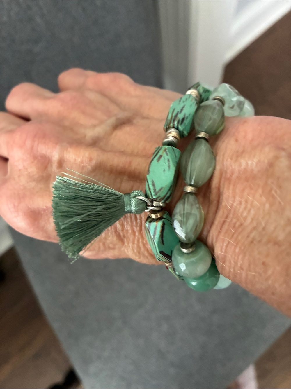 J. Jill Seafoam Green Beaded Tassel Bracelet Set